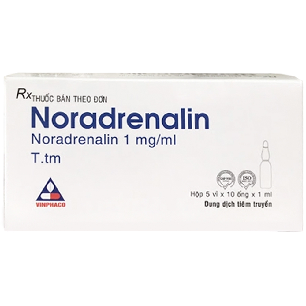 Dung dịch tiêm truyền Noradrenalin 1mg/ml Vinphaco điều trị huyết áp thấp vẫn kéo dài trong sốc (5 vỉ x 10 ống)