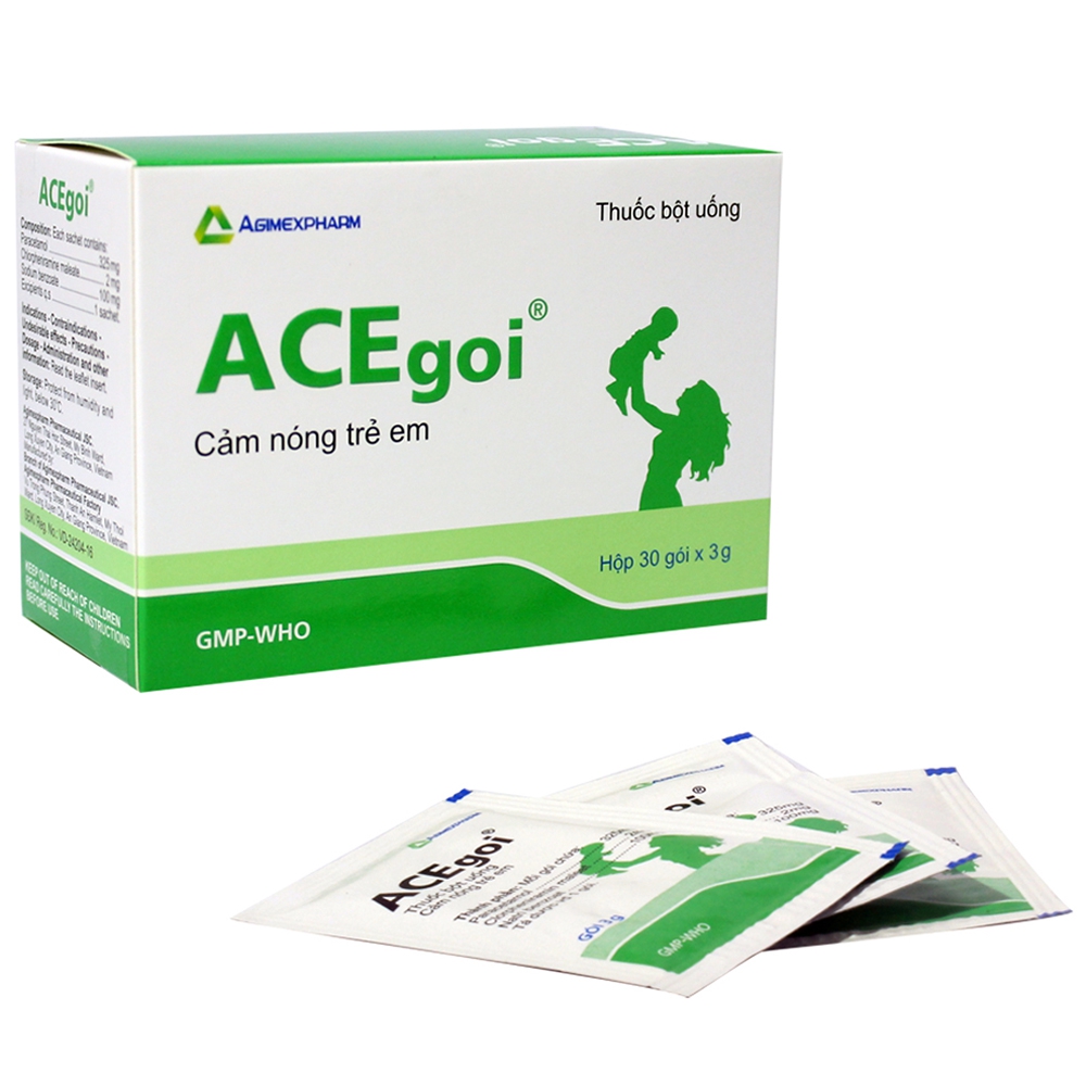 Thuốc bột uống Acegoi Agimexpharm điều trị nóng, ho, sổ mũi, nghẹt mũi, nhức đầu (30 gói x 3g)