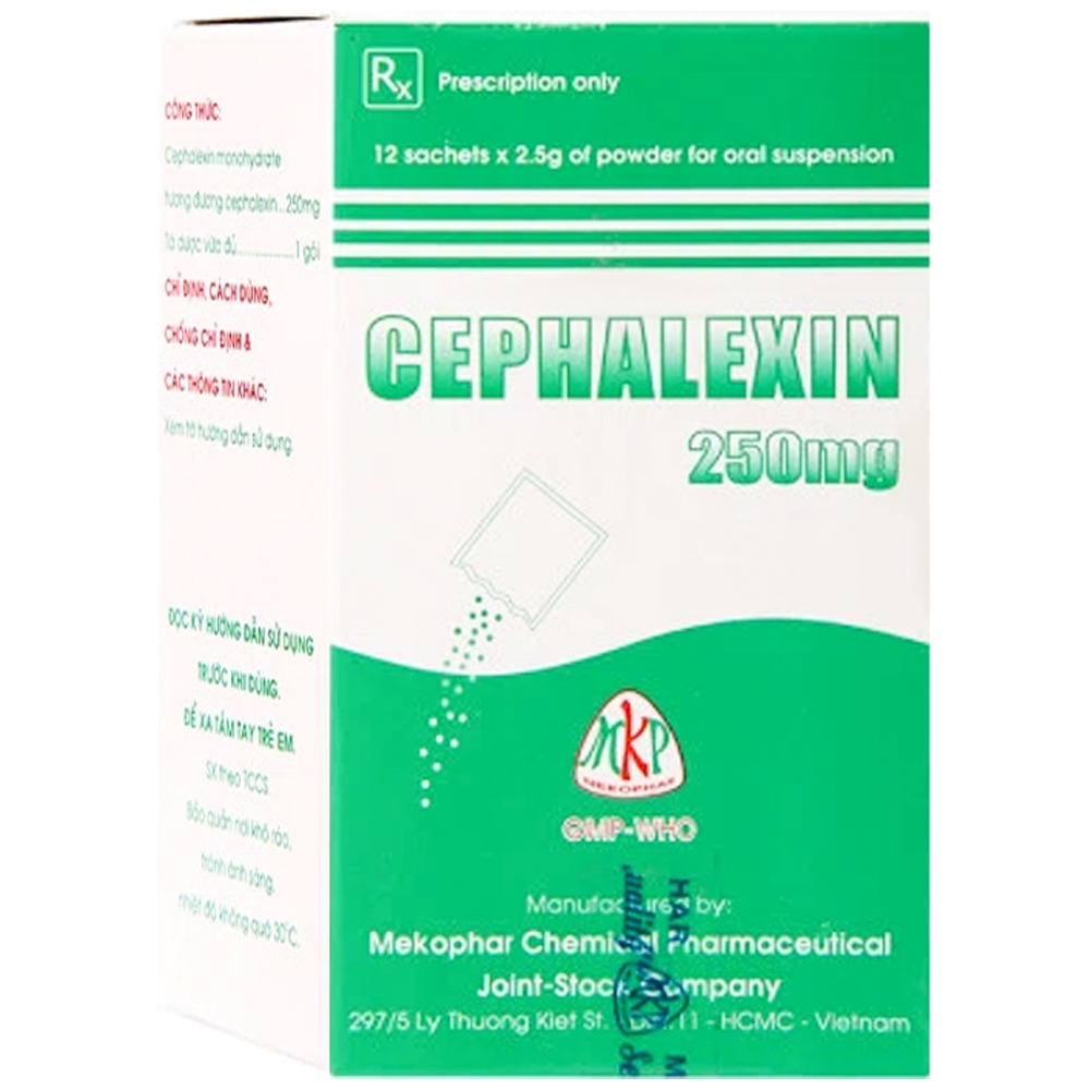 Thuốc Cephalexin 250mg Mekophar điều trị các nhiễm khuẩn do các vi khuẩn nhạy cảm (12 gói x 2.5g)