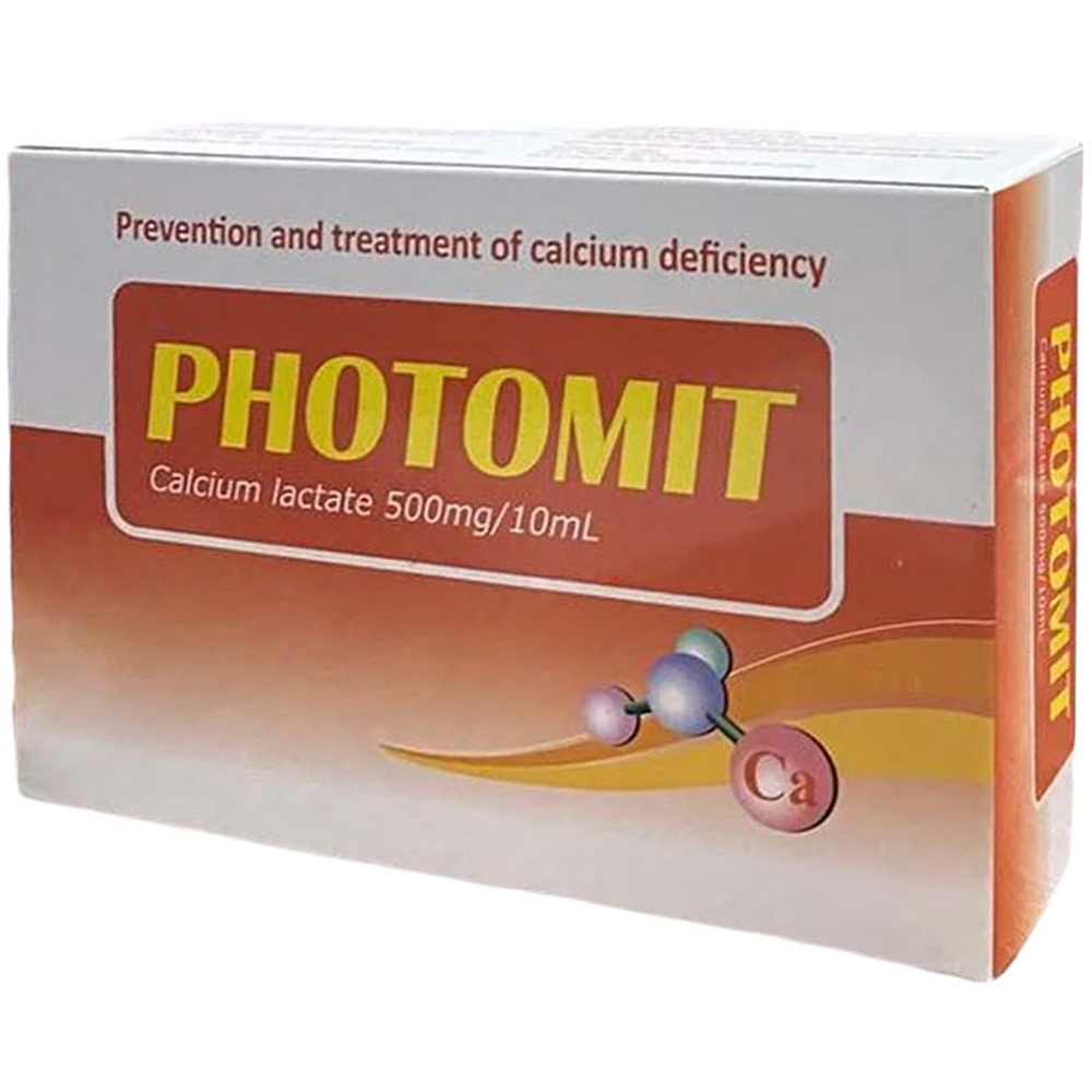 Thuốc Photomit 500mg/10ml điều trị và ngăn ngừa tình trạng thiếu calci (20 ống x 10ml)