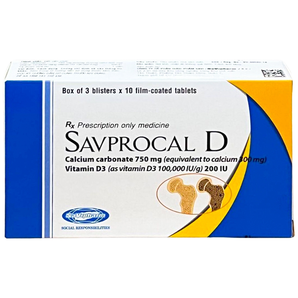 Thuốc Savprocal D Savi hỗ trợ điều trị đặc hiệu bệnh loãng xương (3 vỉ x 10 viên)