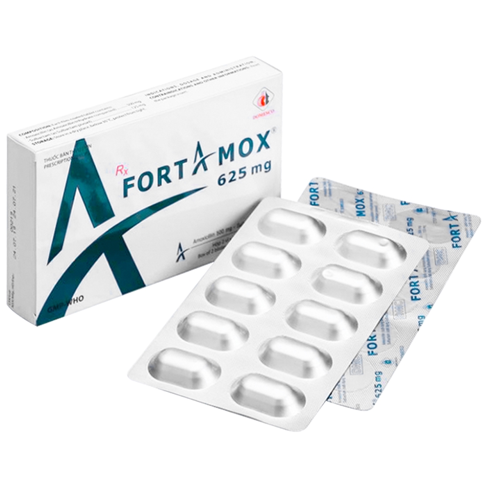 Thuốc Fortamox 625mg Domesco điều trị các tình trạng nhiễm trùng (2 vỉ x 10 viên)