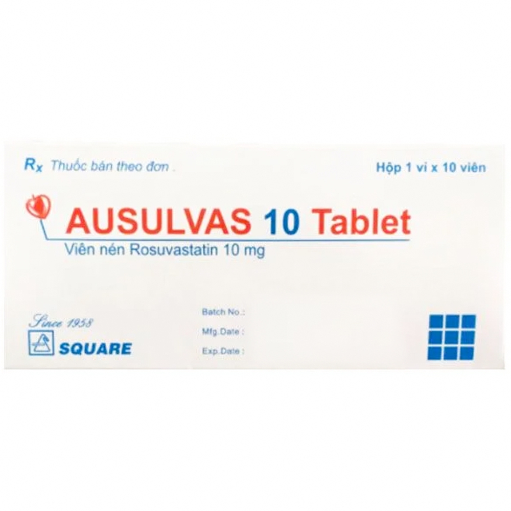 Thuốc Ausulvas 10 Square điều trị tăng cholesterol máu nguyên phát (1 vỉ x 10 viên)