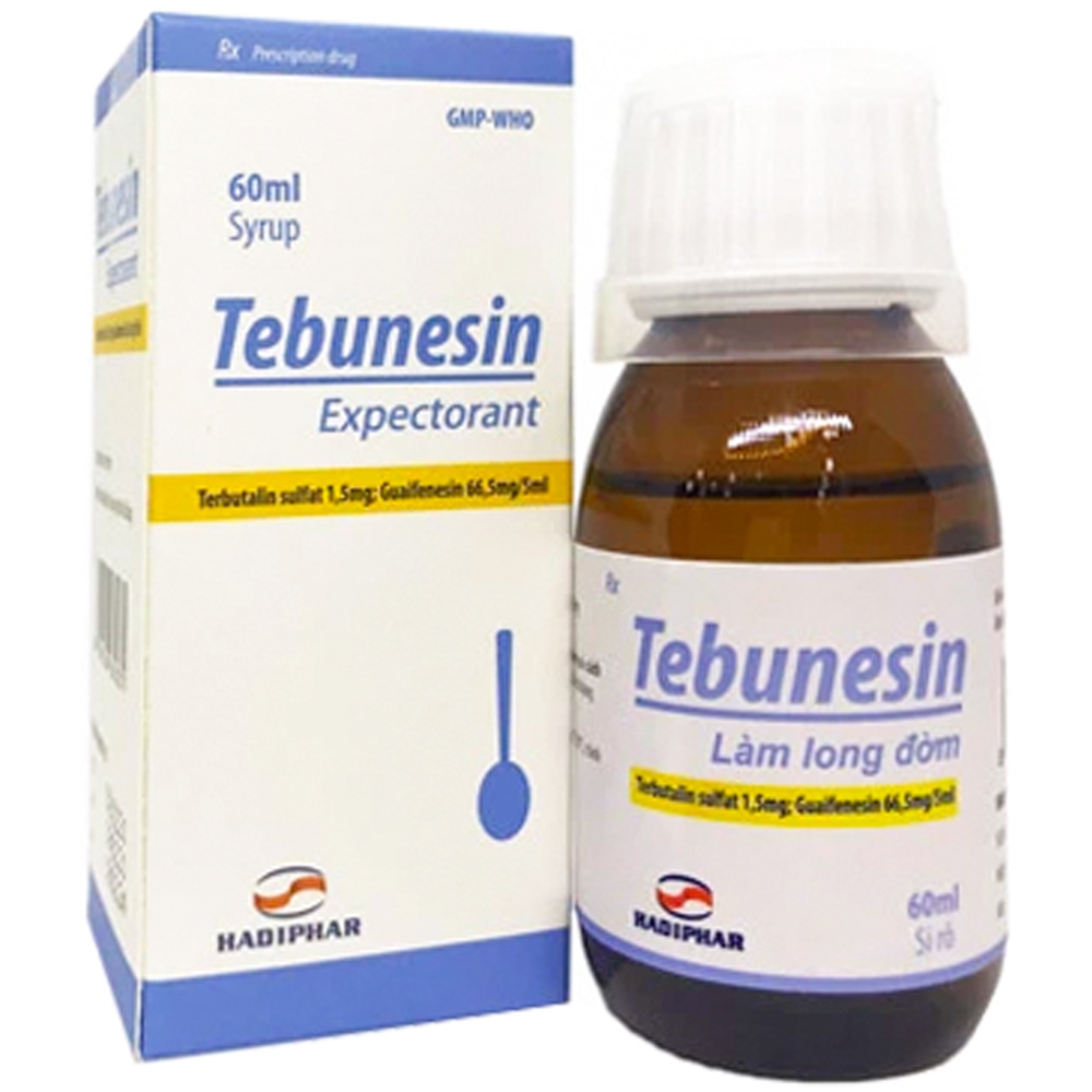 Siro Tebunesin Hadiphar điều trị ho, long đờm, viêm phế quản cấp và mãn tính (60ml)