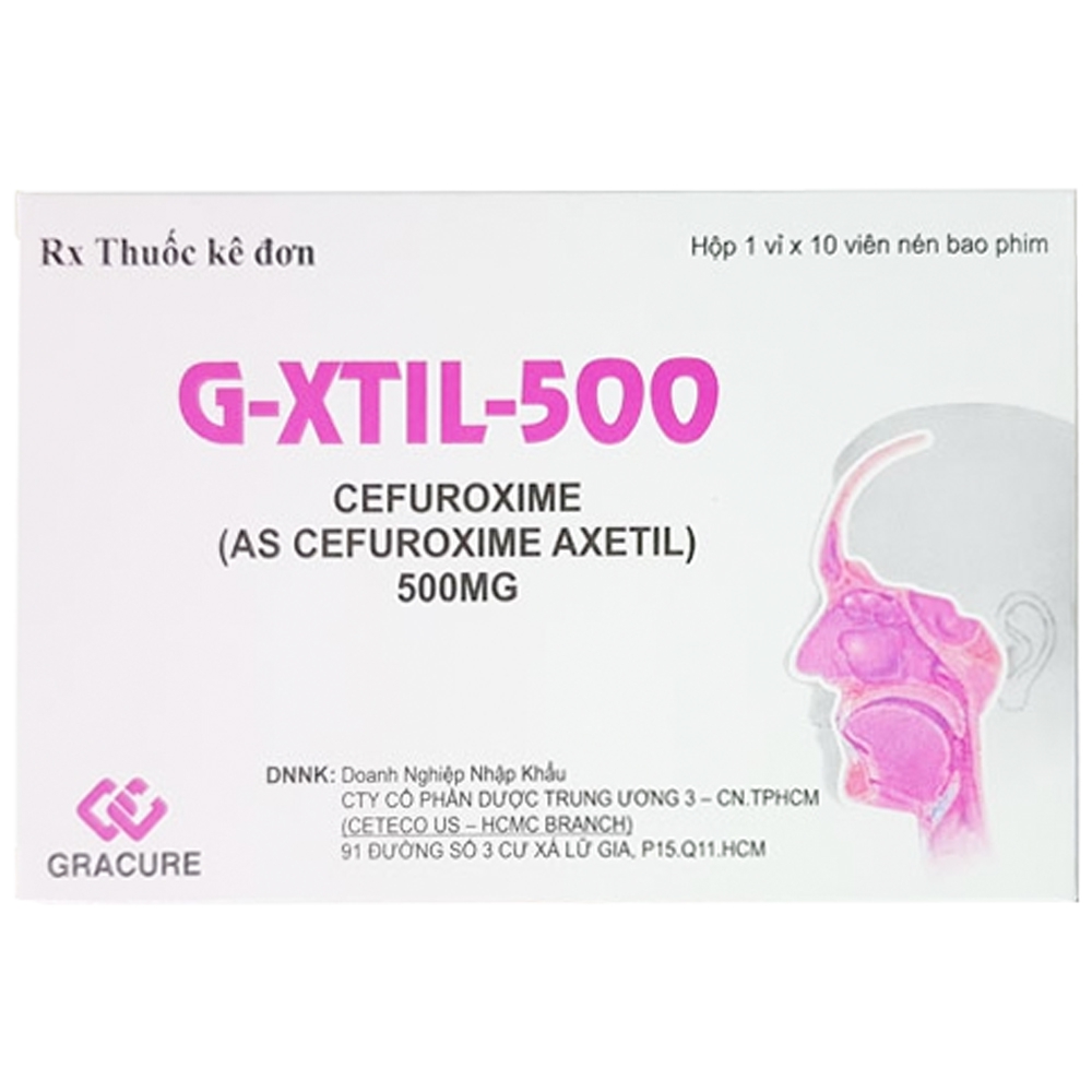 Thuốc G-Xtil-500 Gracure điều trị các bệnh nhiễm khuẩn do vi khuẩn nhạy cảm (1 vỉ x 10 viên)