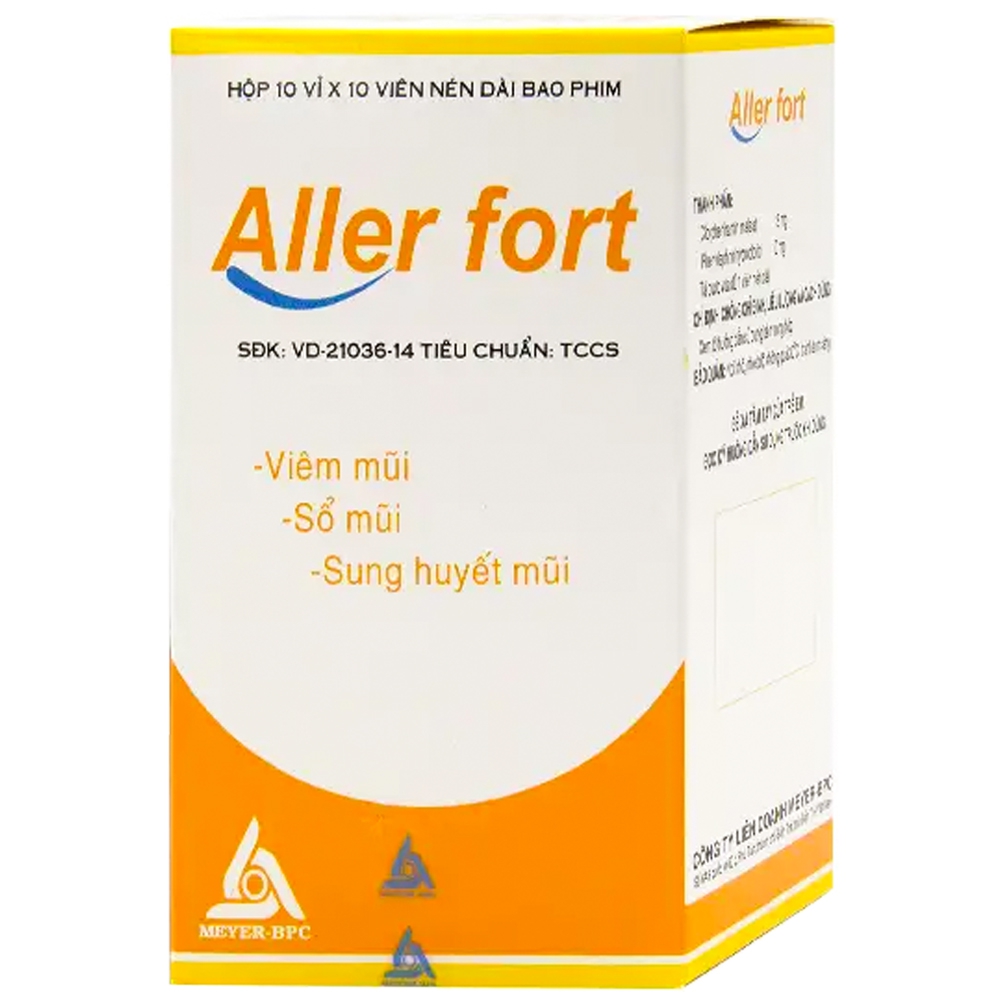 Thuốc Aller Fort 2mg/10mg Meyer-BPC điều trị viêm mũi dị ứng, viêm mũi vận mạch do histamin, viêm kết mạc dị ứng (10 vỉ x 10 viên)