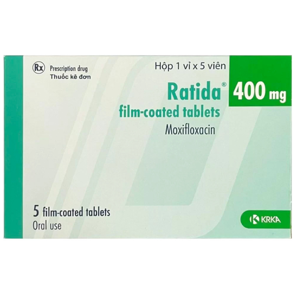 Thuốc Ratida 400mg KRKA điều trị viêm phế quản mạn, nhiễm khuẩn xoang cấp (1 vỉ x 5 viên)