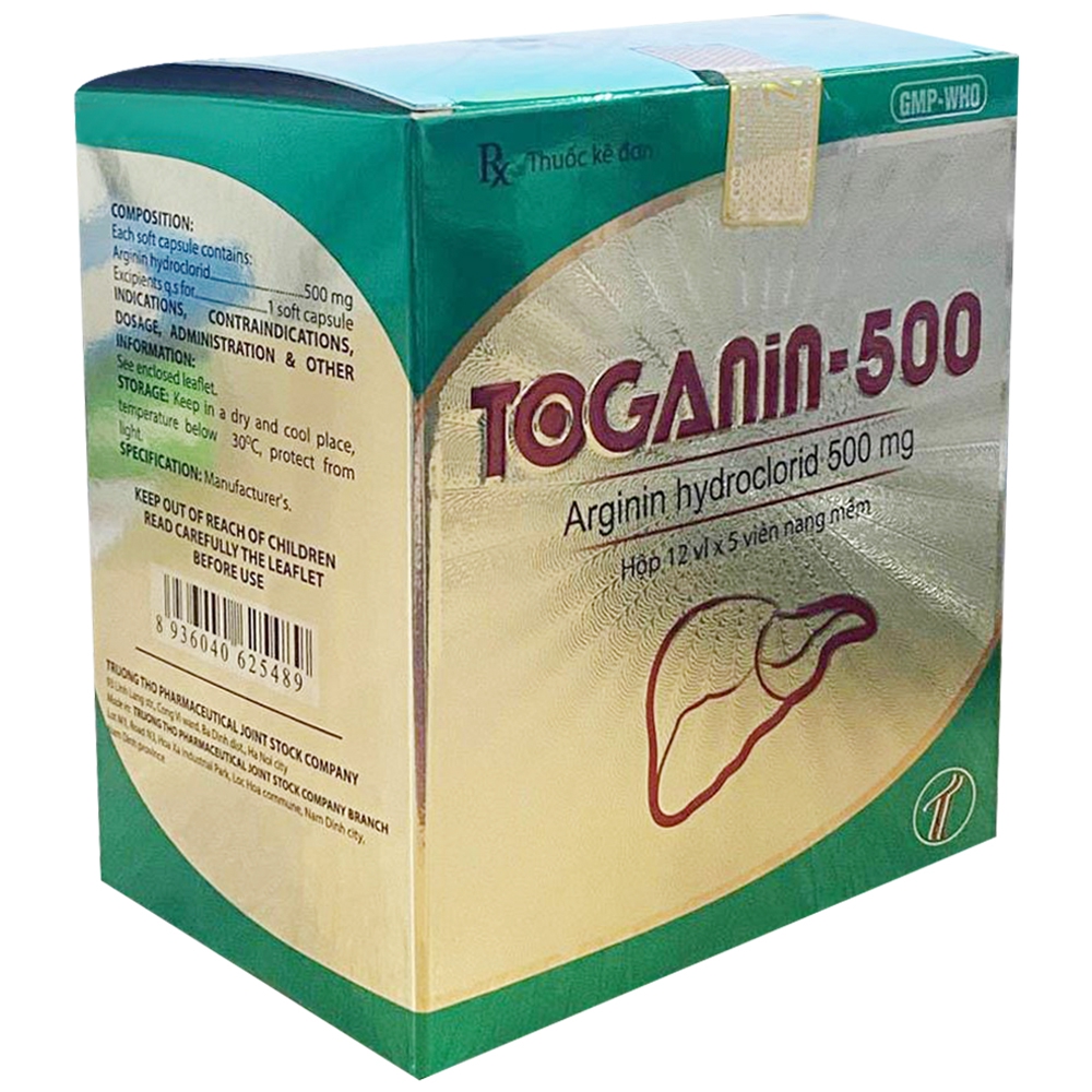 Thuốc Toganin 500 Trường Thọ Pharma điều trị tăng amoniac máu, rối loạn khó tiêu (12 vỉ x 5 viên)