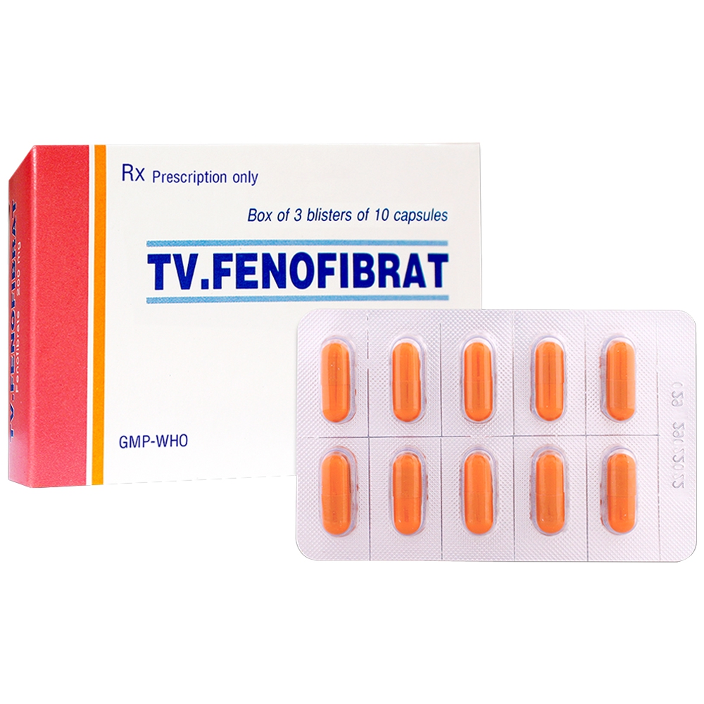 Thuốc TV.Fenofibrat 200mg TV.Pharm điều trị rối loạn lipoprotein huyết (3 vỉ x 10 viên)