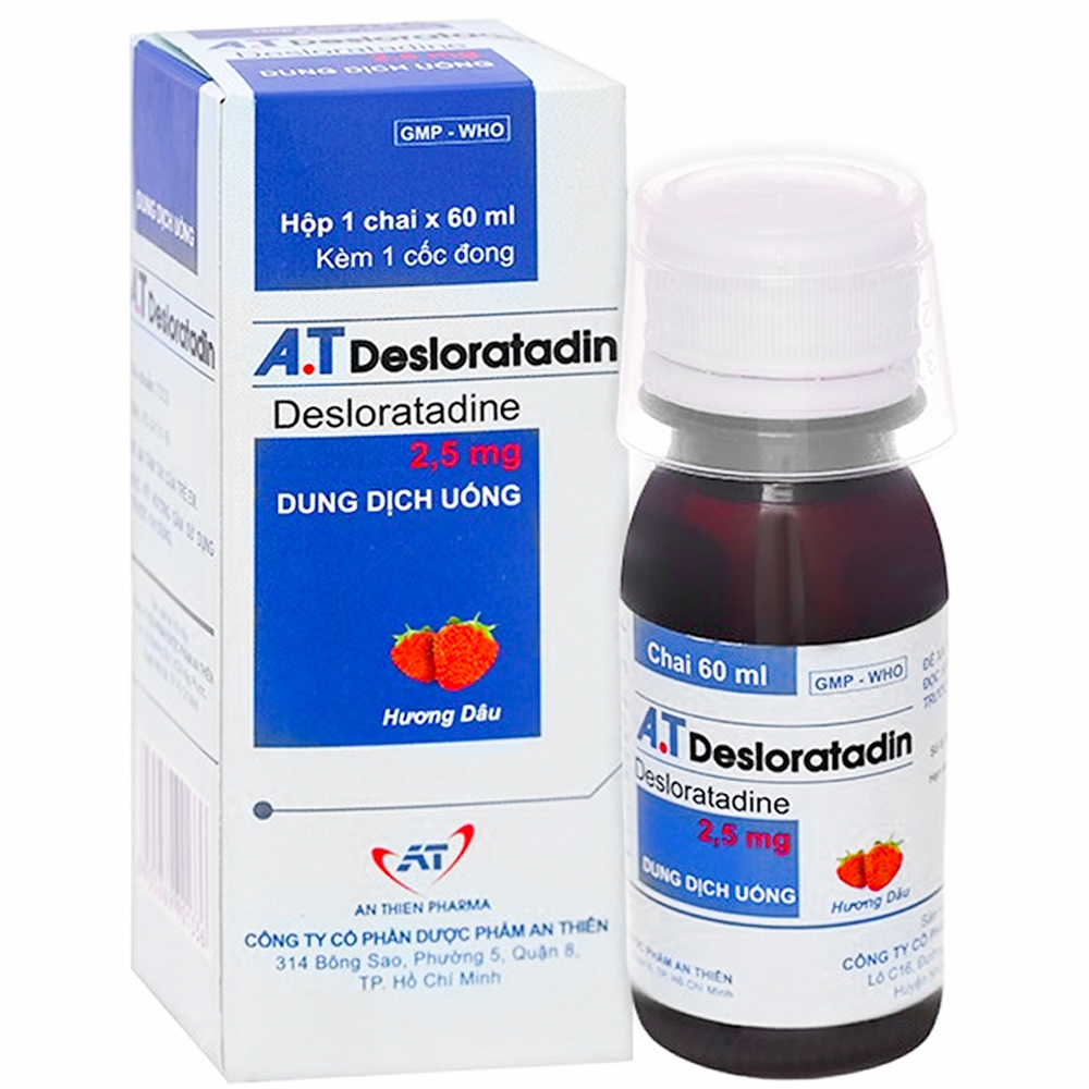 Dung dịch uống A.T Desloratadin 2.5mg An Thiên giảm viêm mũi dị ứng, ngứa, nổi mày đay mạn tính (60ml)