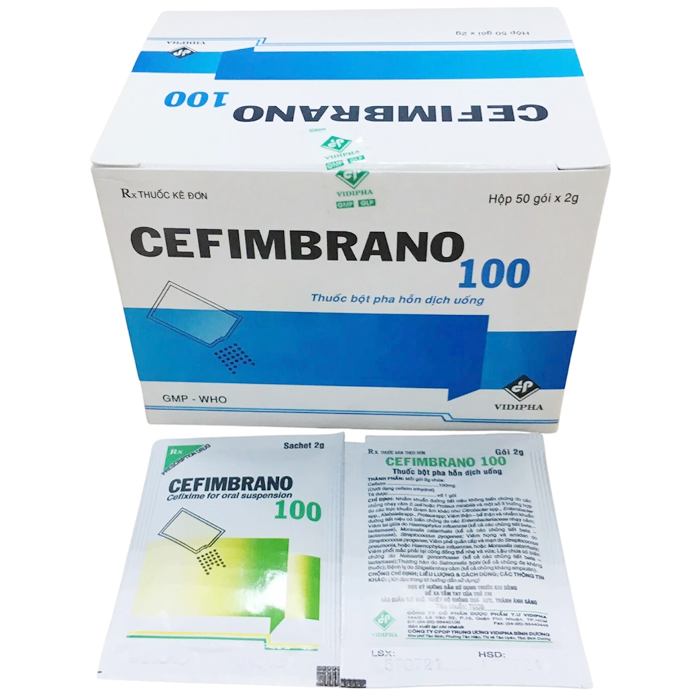 Bột pha hỗn dịch uống Cefimbrano 100 Vidipha điều trị nhiễm khuẩn (50 gói x 2g)