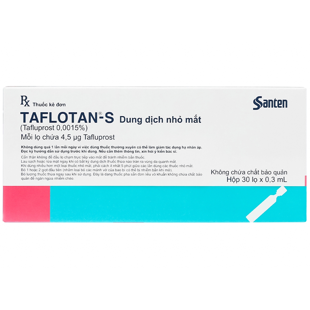 Thuốc nhỏ mắt Taflotan-S 0.3ml Santen giảm áp lực nội nhãn cao do glaucoma góc mở hoặc tăng nhãn áp (30 lọ)