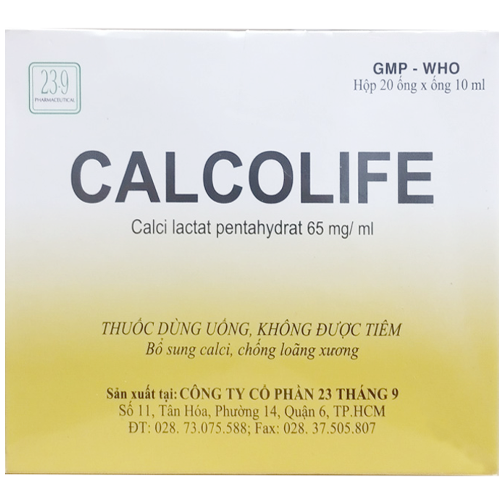 Dung dịch uống Calcolife 65mg/ml điều trị thiếu hụt canxi (20 ống x 10ml)