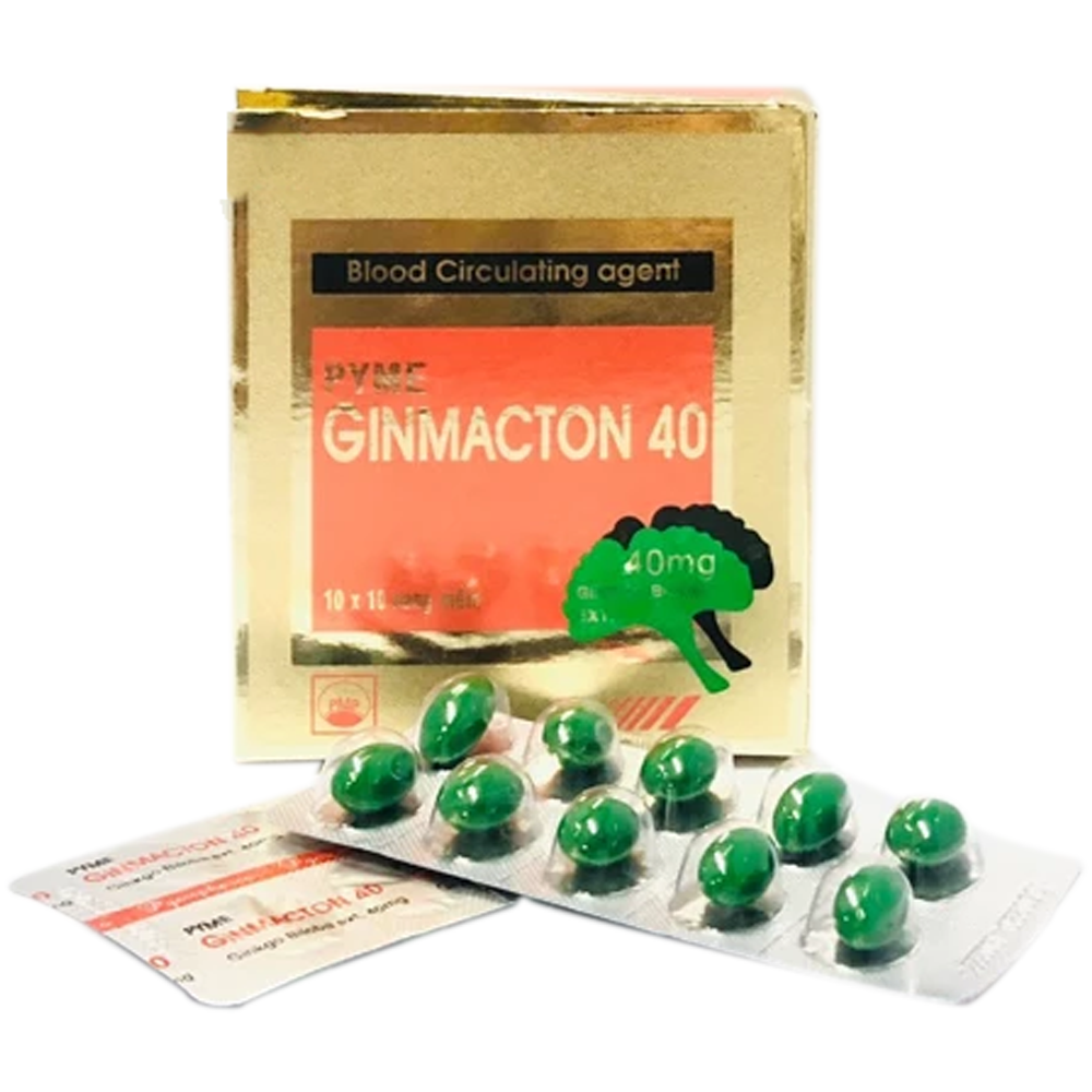 Thuốc Pyme Ginmacton 40mg Pymepharco tăng tuần hoàn máu não và điều trị rối loạn mạch máu ngoại biên (10 vỉ x 10 viên)