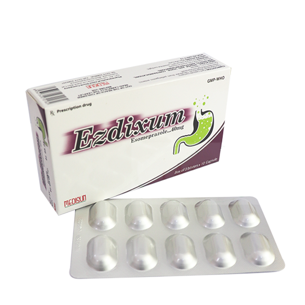 Thuốc Ezdixum 40mg Medisun điều trị loét dạ dày, tá tràng, bệnh trào ngược dạ dày, thực quản nặng (3 vỉ x 10 viên)