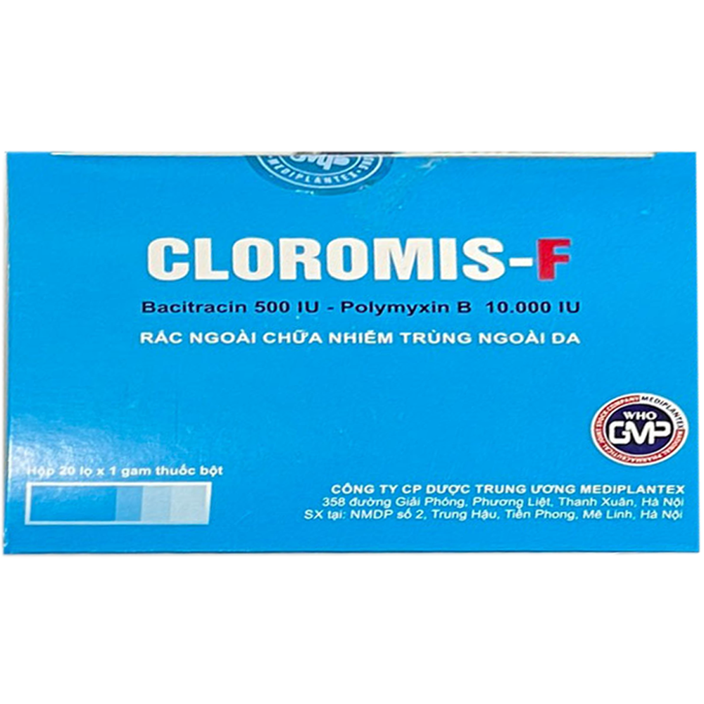 Thuốc bột dùng ngoài da Cloromis-F điều trị và dự phòng các vết thương bị nhiễm trùng (20 lọ x 1g)