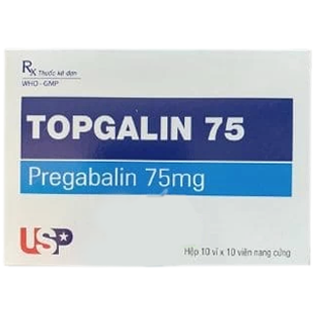 Thuốc Topgalin 75 USP điều trị động kinh cục bộ, rối loạn lo âu lan tỏa (10 vỉ x 10 viên)