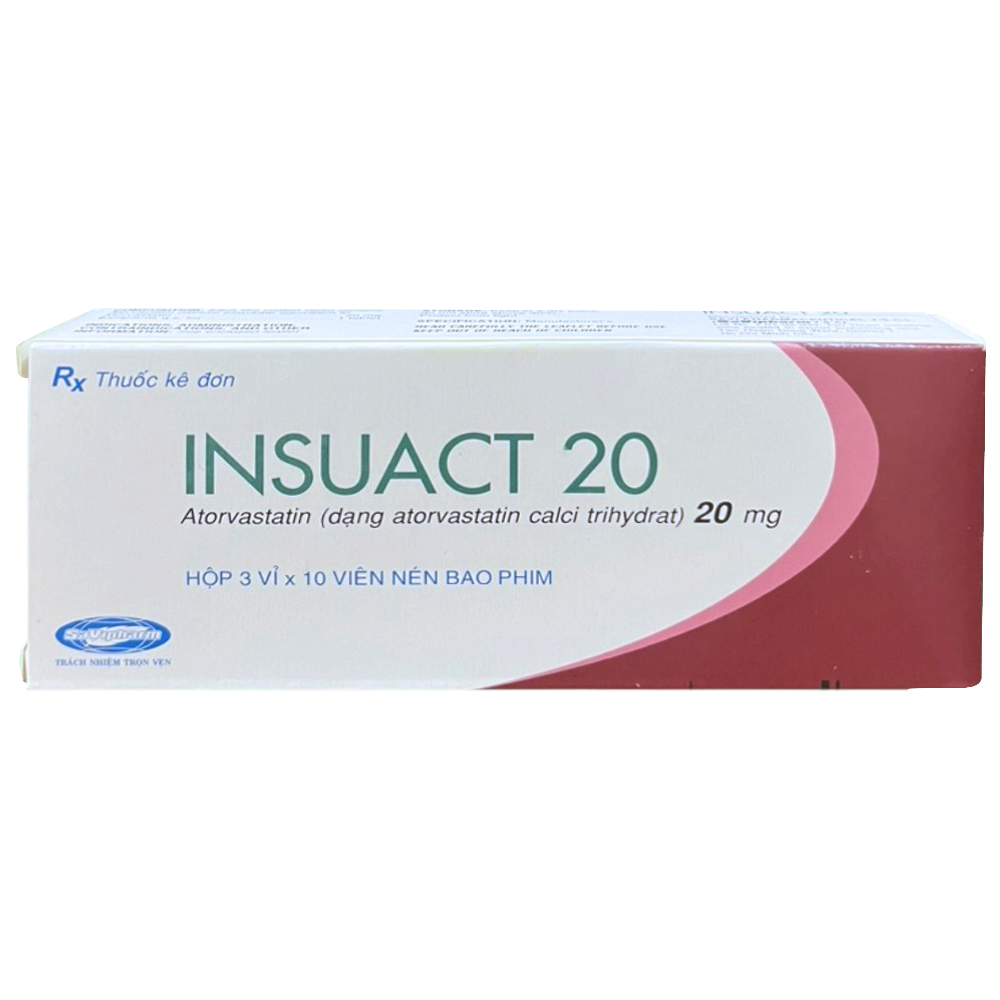 Thuốc Insuact 20mg Savi điều trị tăng lipid máu, dự phòng biến cố tim mạch (3 vỉ x 10 viên)