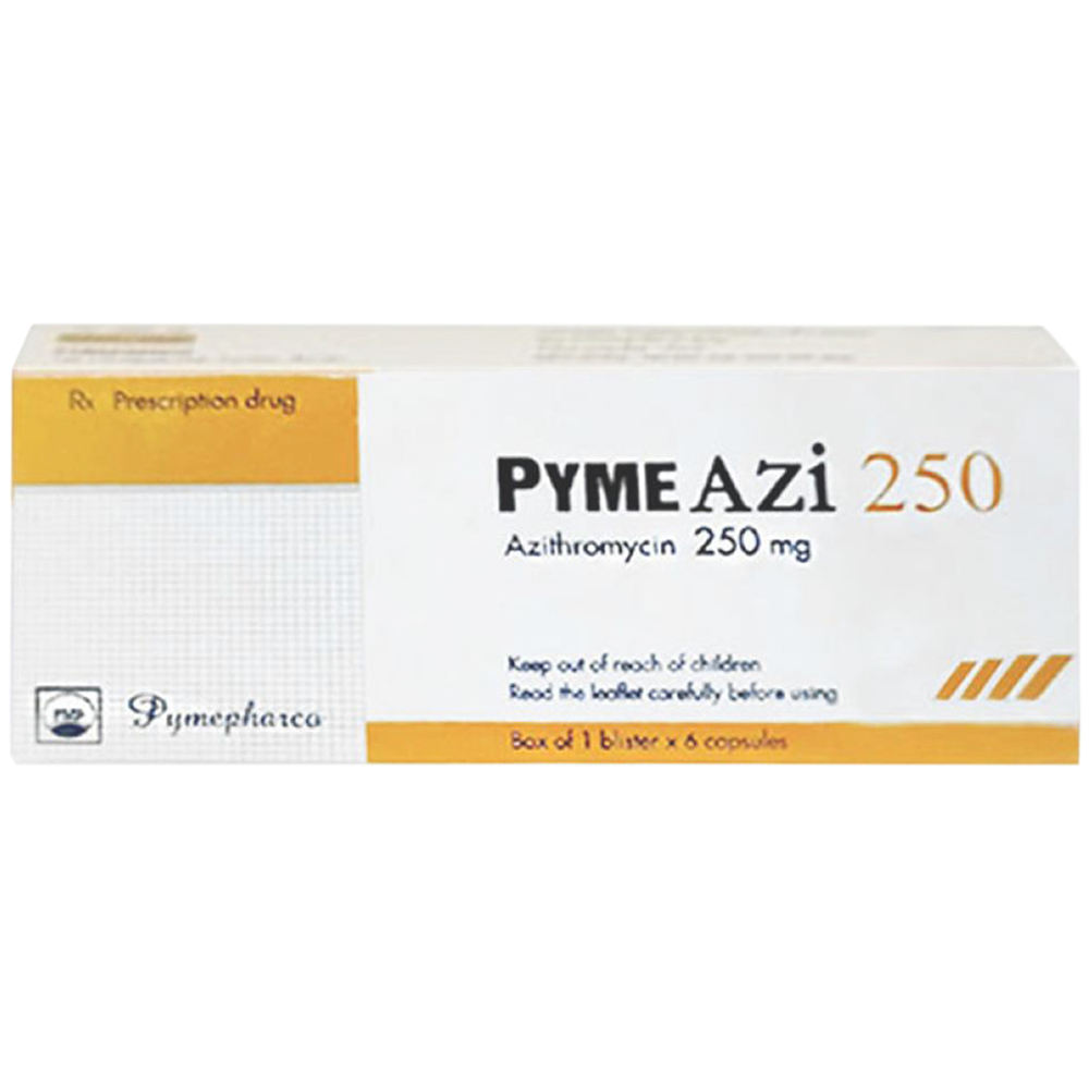 Thuốc PymeAZI 250 Pymepharco điều trị nhiễm khuẩn đường hô hấp trên, viêm xoang (1 vỉ x 6 viên)