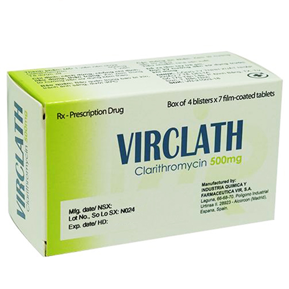 Thuốc Virclath 500mg Quimica điều trị dị ứng, viêm phổi (4 vỉ x 7 viên) 