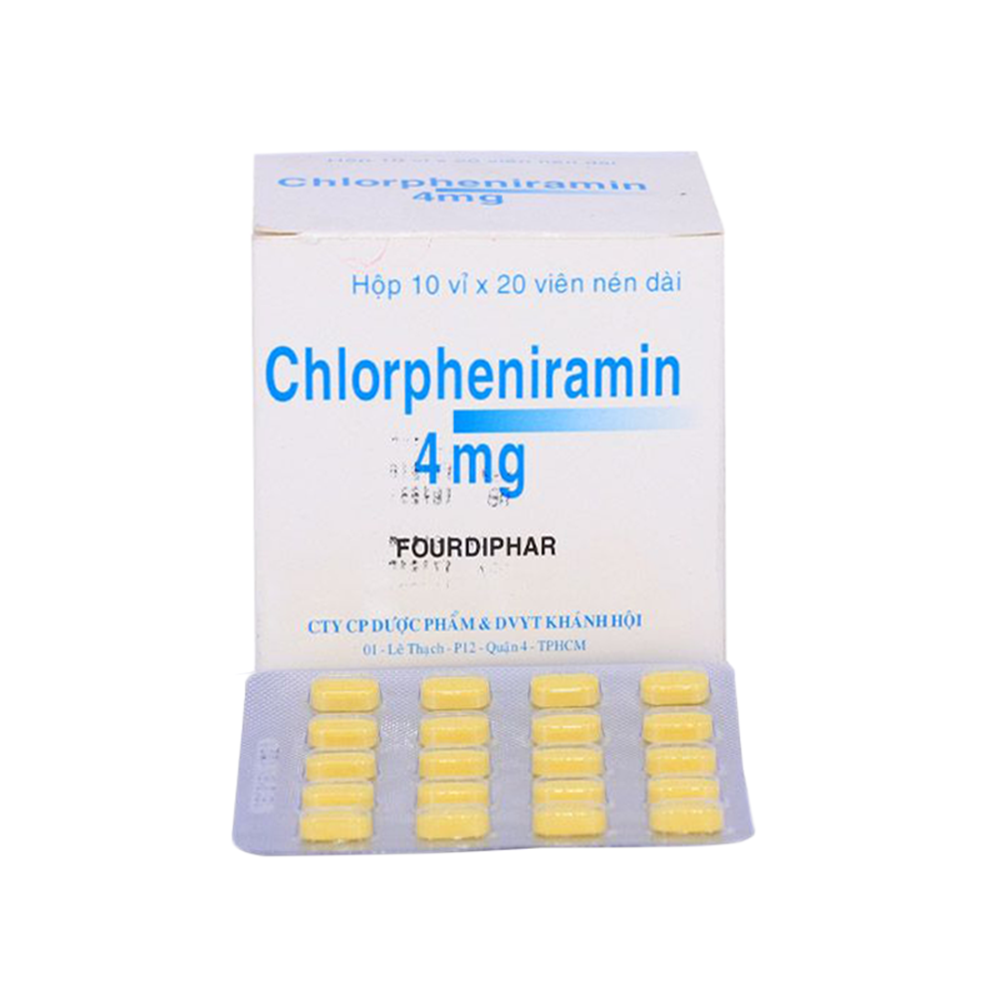 Thuốc Chlorpheniramin 4mg Fourdiphar điều trị viêm mũi dị ứng, mày đay (10 vỉ x 20 viên)