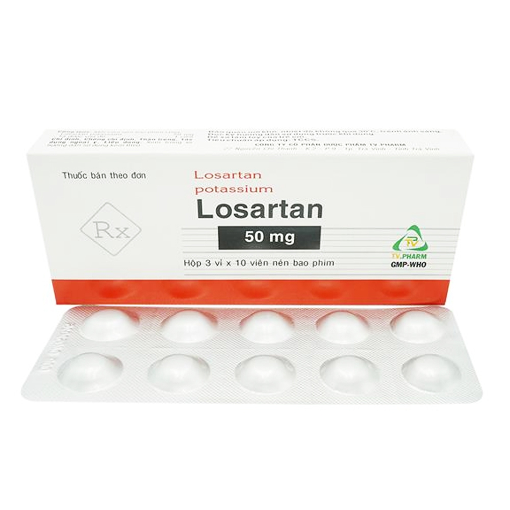 Viên nén Losartan 50mg TV.PHARM điều trị tăng huyết áp (3 vỉ x 10 viên)