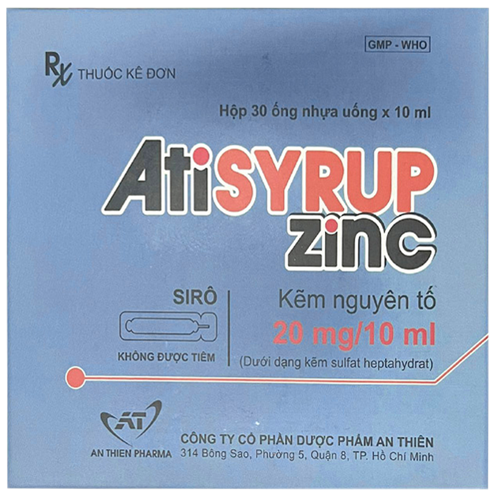 Siro Atisyrup Zinc 20mg/10ml An Thiên điều trị thiếu kẽm (30 ống x 10ml)