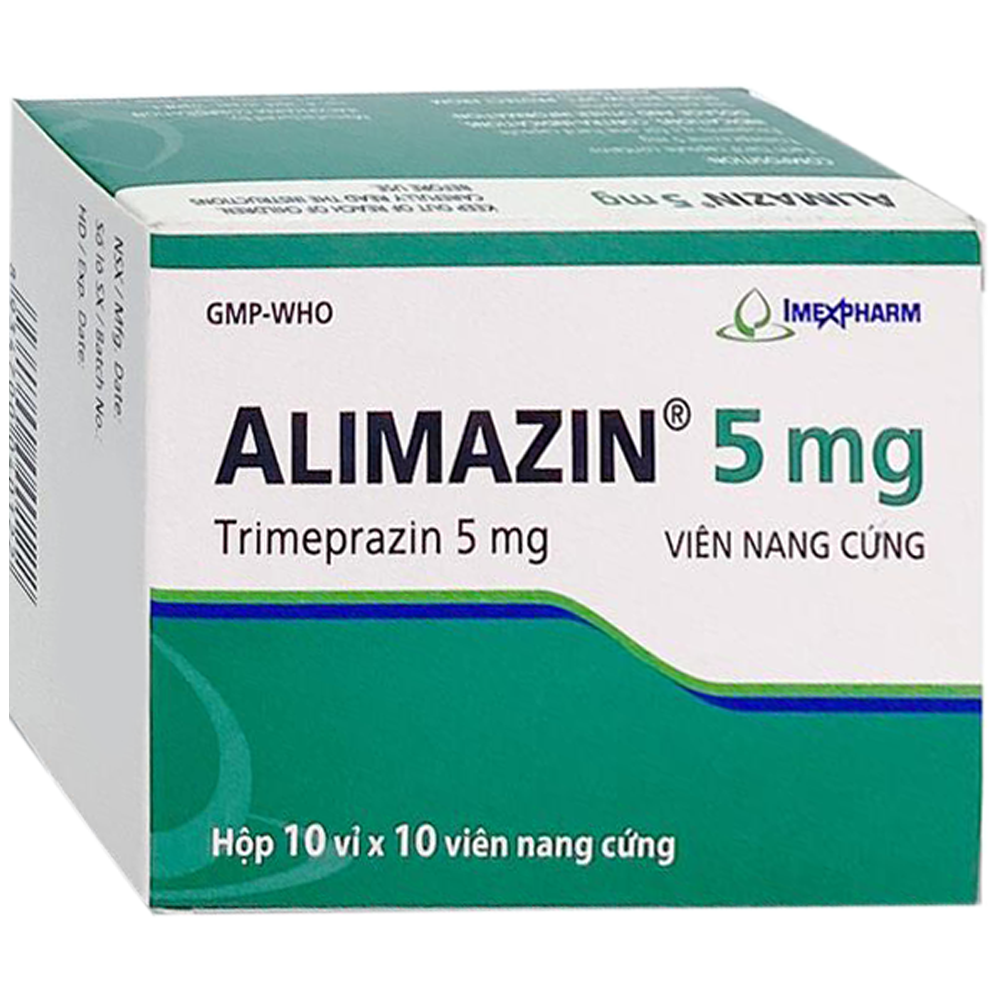 Thuốc Alimazin 5mg Imexpharm điều trị viêm mũi dị ứng, hắt hơi, sổ mũi (10 vỉ x 10 viên)