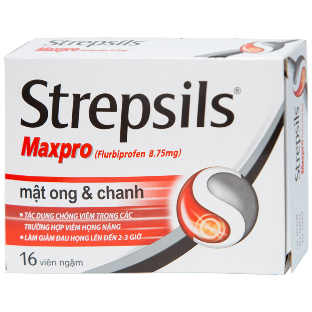 Viên ngậm Strepsils Maxpro mật ong & chanh chống viêm, làm giảm đau họng (2 vỉ x 8 viên)