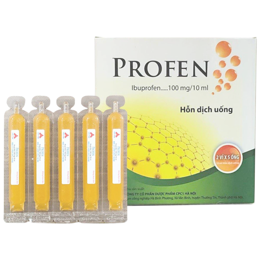 Hỗn dịch uống Profen Ibuprofen100mg/10ml CPC1HN giảm đau, hạ sốt ở trẻ em (2 vỉ x 5 ống)