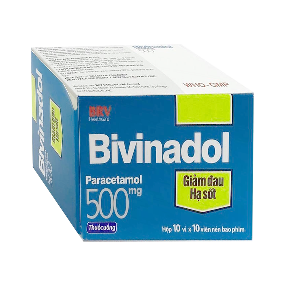 Thuốc Bivinadol 500mg BRV giảm đau đầu, đau răng, đau bụng kinh, hạ sốt (10 vỉ x 4 viên)