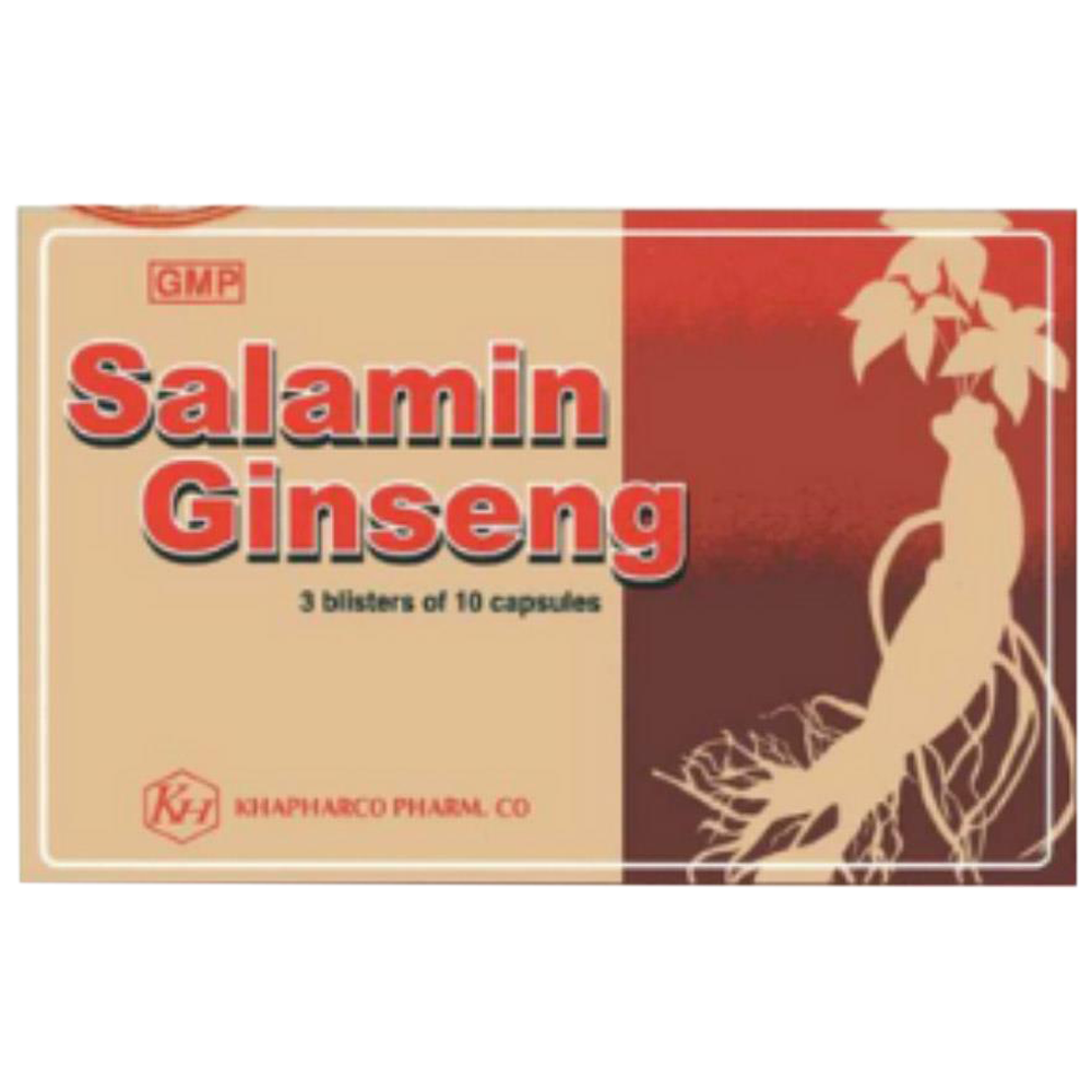 Thuốc Salamin Ginseng Khapharco hỗ trợ bồi bổ cơ thể, điều trị các chứng biếng ăn, mệt mỏi (3 vỉ x 10 viên)