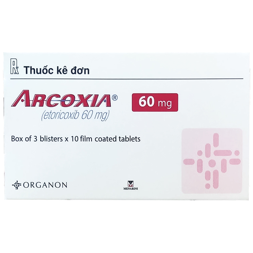 Thuốc Arcoxia 60mg Organon điều trị cấp tính và mãn tính thoái hóa khớp, viêm khớp dạng thấp (3 vỉ x 10 viên)