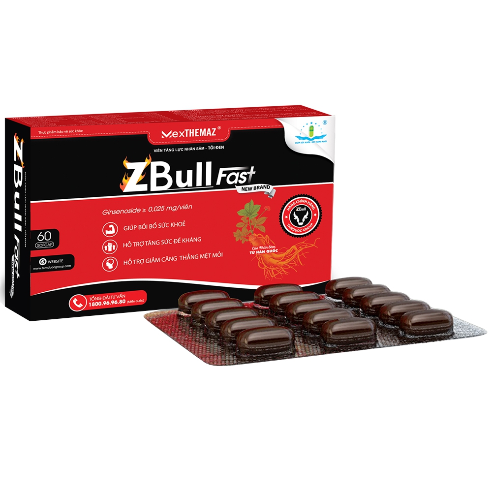 Viên tăng lực nhân sâm tỏi đen ZBull Fast HDpharma bồi bổ sức khỏe (4 vỉ x 15 viên)