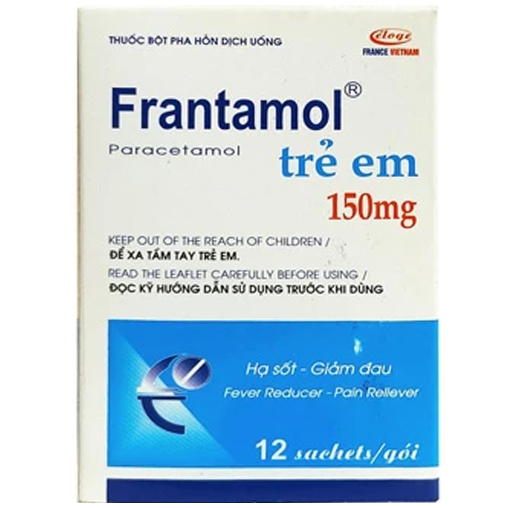 Thuốc bột pha hỗn dịch uống Frantamol trẻ em 150mg Eloge giảm đau, hạ sốt (12 gói)