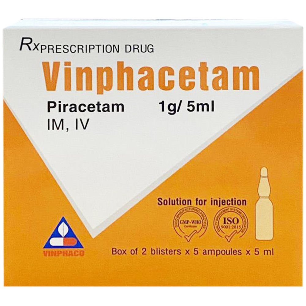 Dung dịch tiêm Vinphacetam Vinphaco điều trị rung giật cơ nguồn gốc vỏ não, thiếu máu não (10 ống x 5ml)