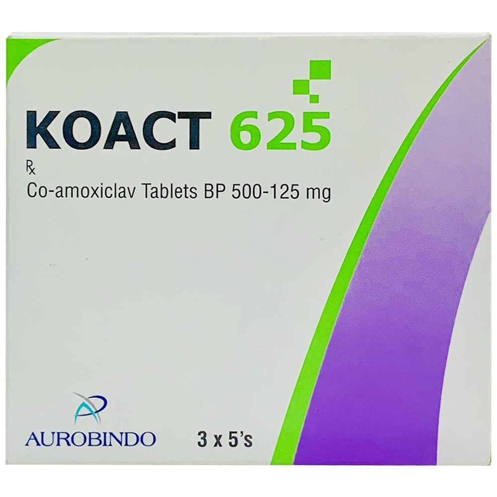 Thuốc Koact 625 Aurobindo điều trị nhiễm khuẩn (3 vỉ x 5 viên)