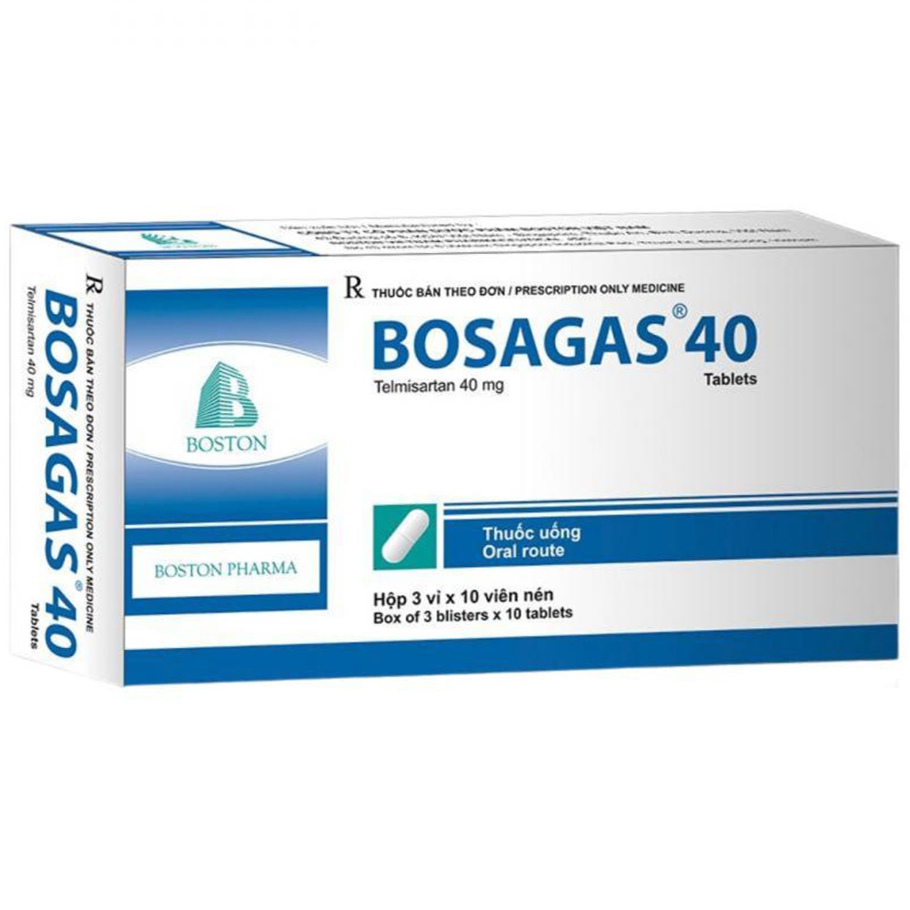 Thuốc Bosagas 40 Boston điều trị tăng huyết áp, suy tim, bệnh thận (3 vỉ x 10 viên)