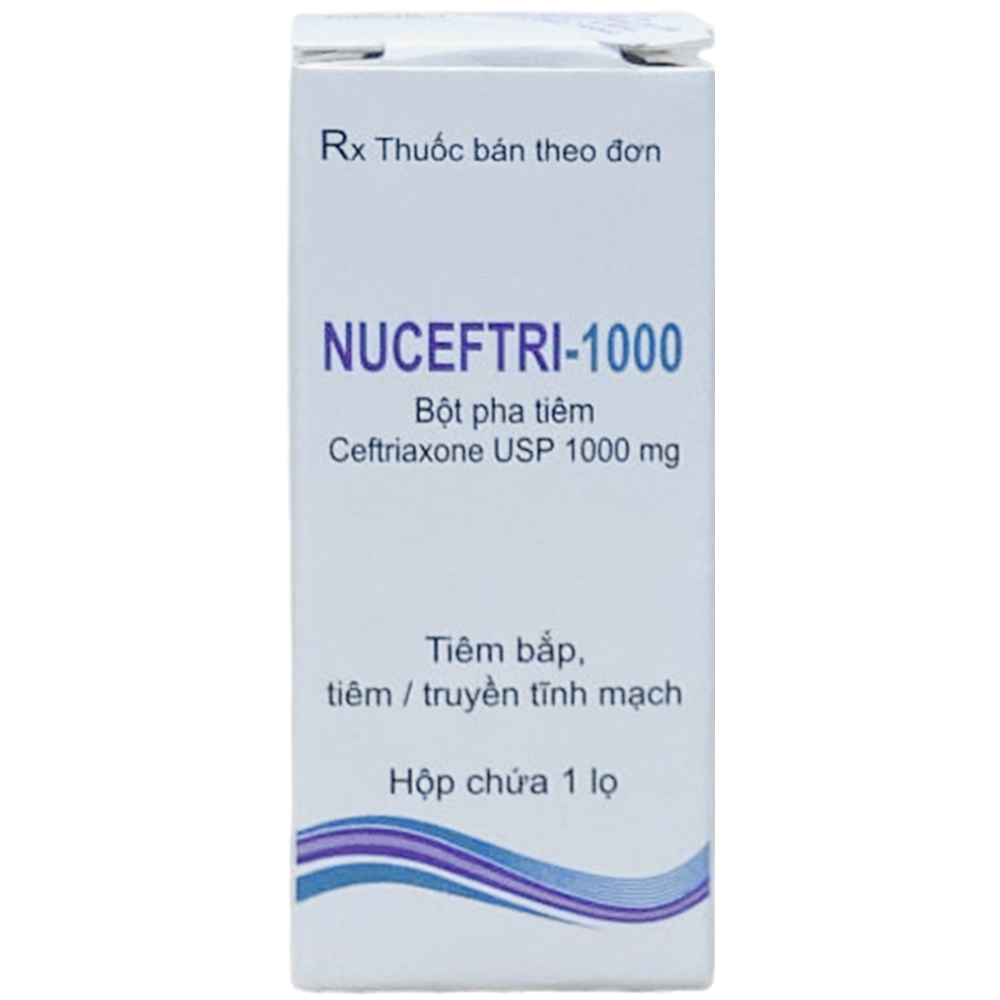 Bột pha tiêm Nuceftri-1000 điều trị nhiễm trùng hô hấp, nhiễm trùng máu, viêm màng não mủ (1 lọ)