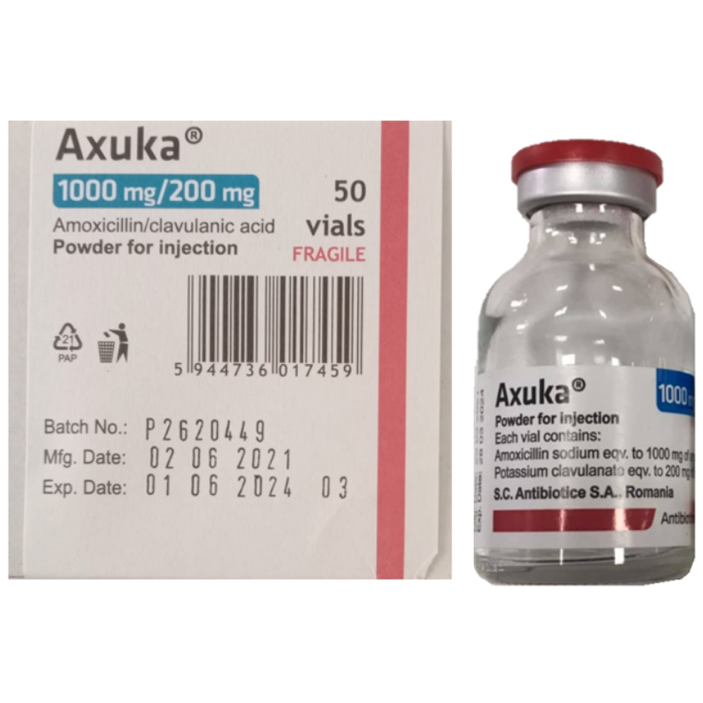 Bột pha tiêm Axuka 1000mg/200mg S.C Antibiotice điều trị nhiễm khuẩn (50 lọ)