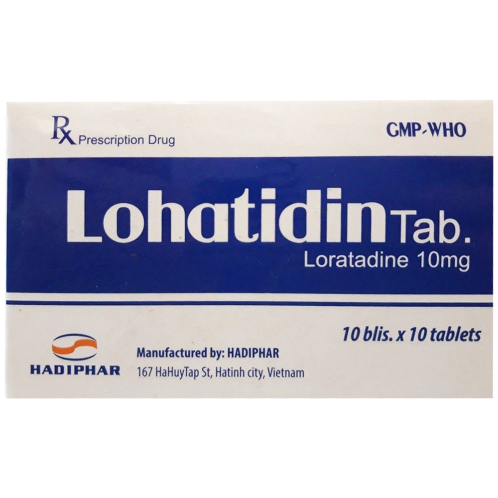 Thuốc Lohatidin 10mg Hadiphar điều trị viêm mũi dị ứng, mày đay (10 vỉ x 10 viên)