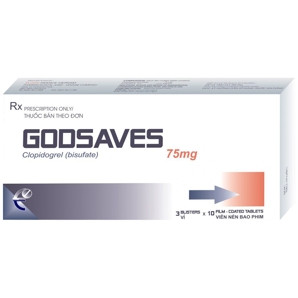 Thuốc Godsaves 75mg dự phòng nhồi máu cơ tim, đột quỵ (3 vỉ x 10 viên)