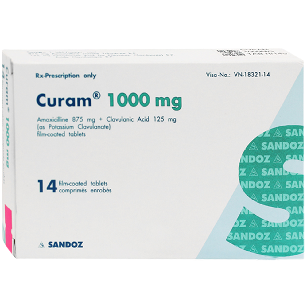 Thuốc Curam 1000mg Sandoz điều trị nhiễm khuẩn (2 vỉ x 7 viên)