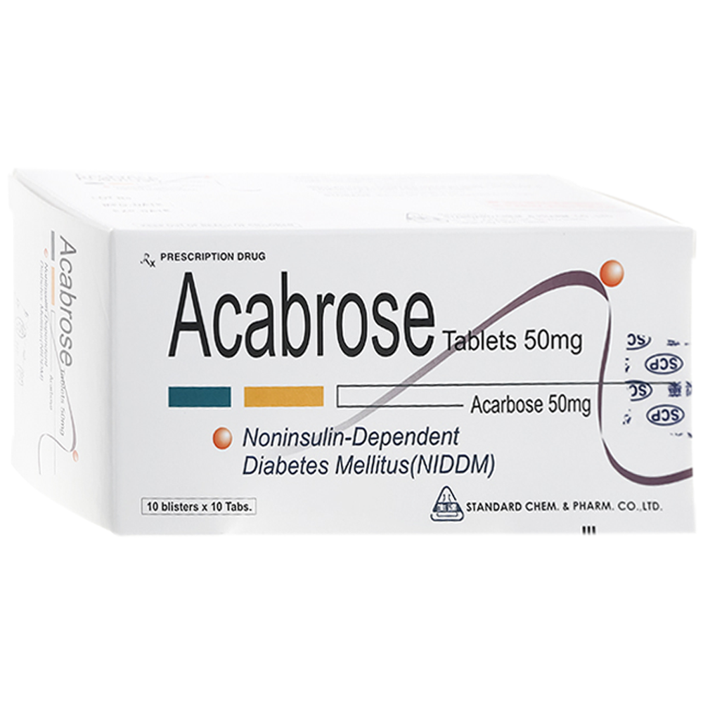 Thuốc Acarbose 50mg Standard Chem And Pharm điều trị bệnh tiểu đường (10 vỉ x 10 viên) 