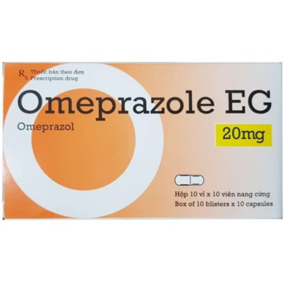 Thuốc Omeprazole EG 20mg Pymepharco điều trị loét dạ dày tá tràng, trào ngược dạ dày - thực quản (10 vỉ x 10 viên)