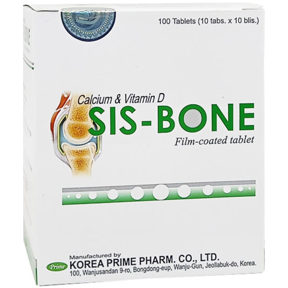 Thuốc SIS-Bone Korea Prime Pharma bổ sung canxi, điều trị loãng xương (10 vỉ x 10 viên)