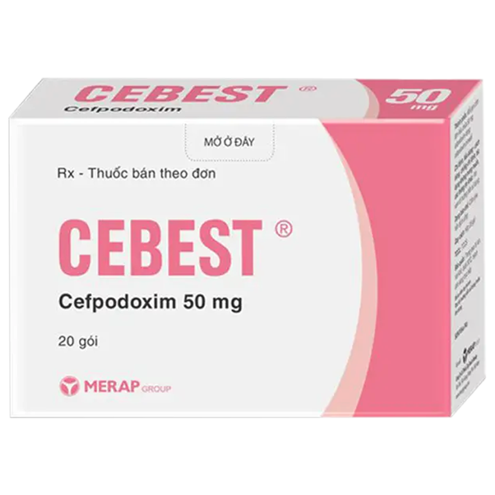 Thuốc Cebest Cefpodoxim 50mg Merap Group  điều trị các bệnh nhiễm khuẩn từ nhẹ đến trung bình (20 gói)