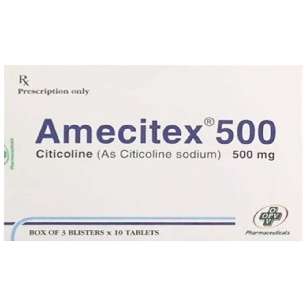 Thuốc Amecitex 500 OPV điều trị nhồi máu não, bệnh Alzheimer (3 vỉ x 10 viên)