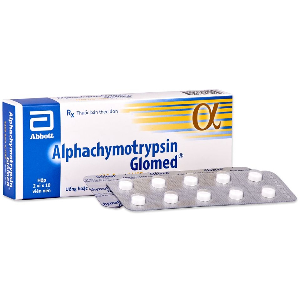 Thuốc Alphachymotrypsin Glomed Abbott điều trị phù nề sau chấn thương, phẫu thuật, bỏng (2 vỉ x 10 viên)