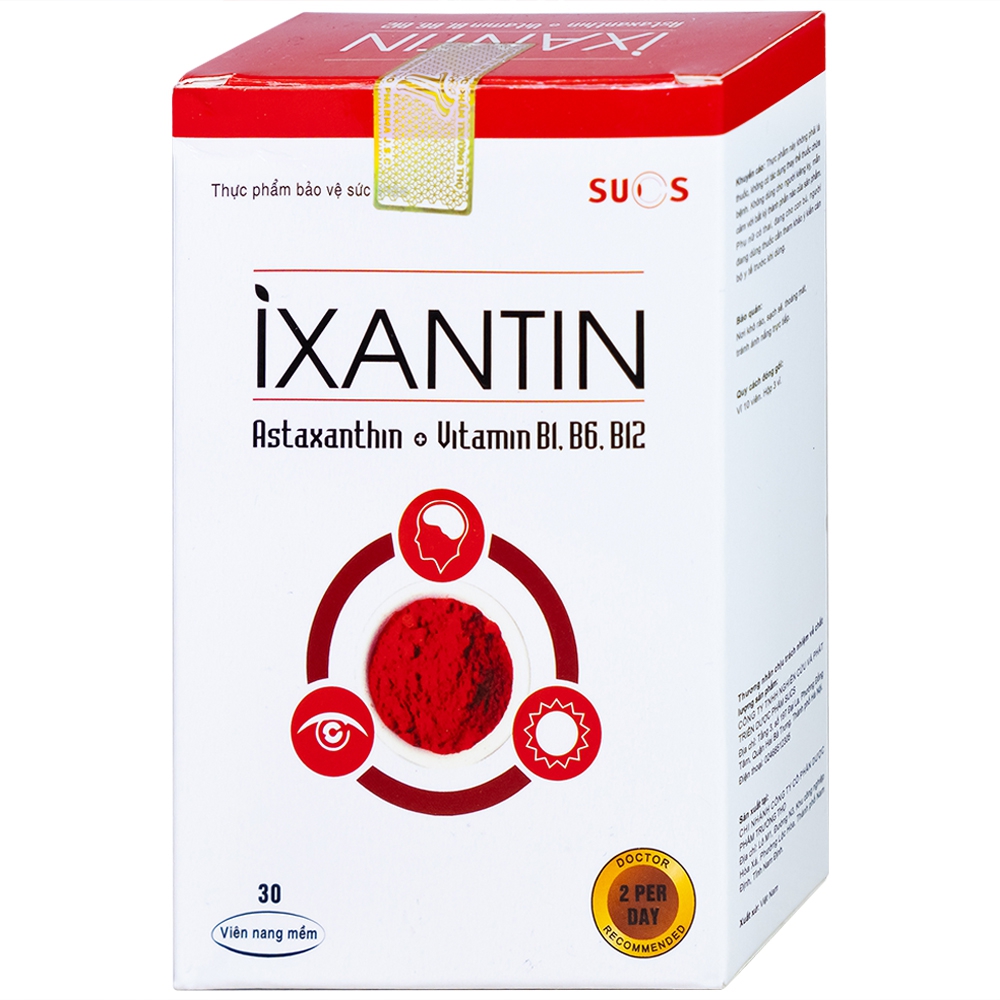 Viên uống Ixantin Sucs bổ sung astaxanthin và vitamin B1, B6, B12 giúp cải thiện thị lực (3 vỉ x 10 viên)